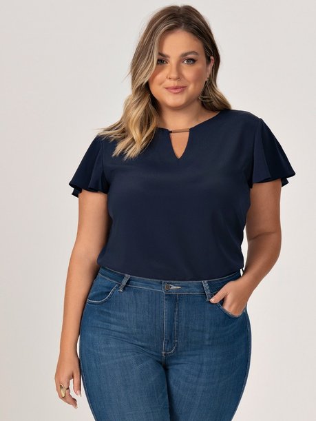 Blusa Manga Godê Plus Size Marinho Hilary