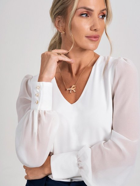 Blusa Off White Decote V Guilhermina