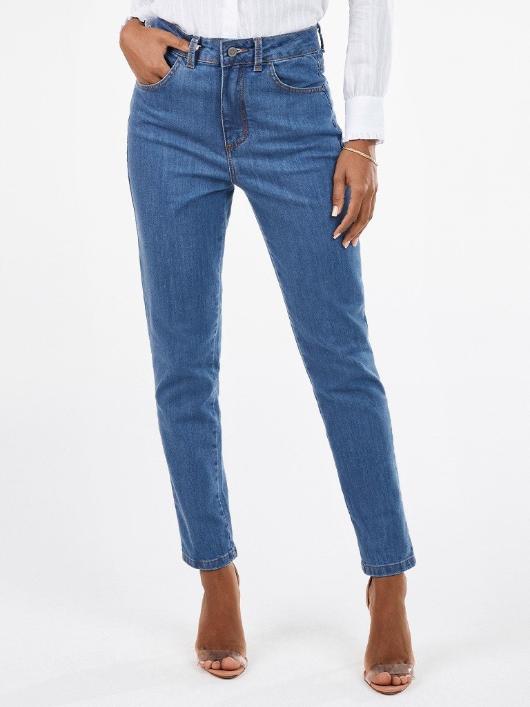Calça Jeans Feminina Reta Slim Cintura Média Sarita