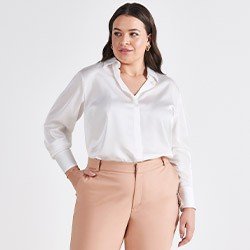 camisa cetim plus size manga longa calista mini