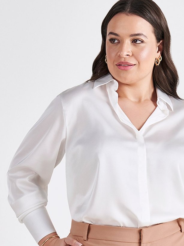 camisa plus size white manga longa calista