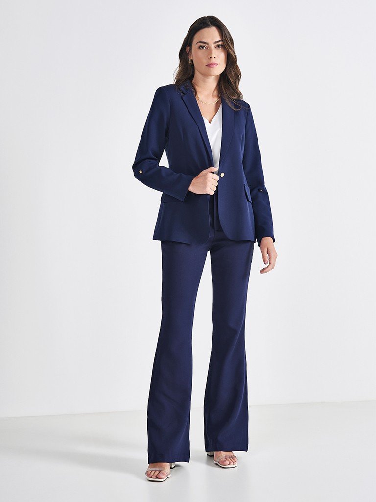 Calça Flare de Alfaiataria Marinho Vaniria