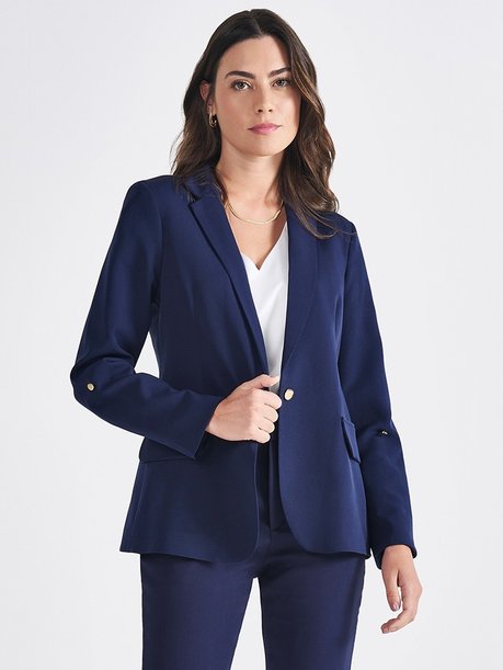 Blazer Feminino de Alfaiataria Marinho com Martingale Tifani