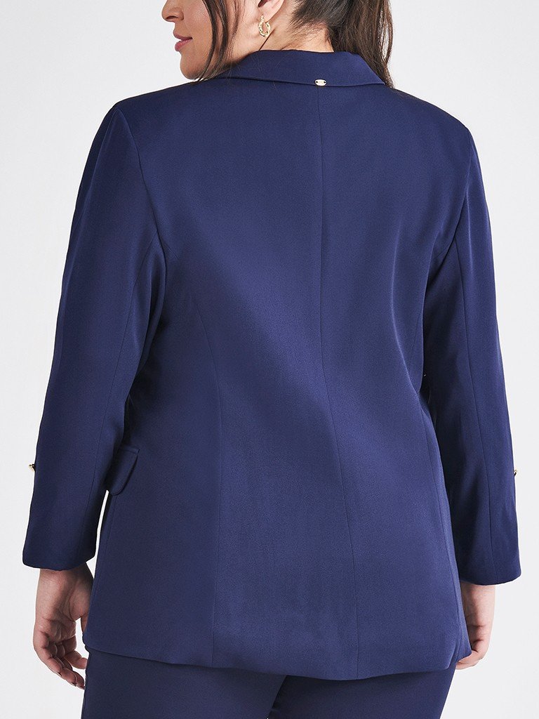 blazer feminino de alfaiataria plus size marinho com martingale tifani vitrine costas