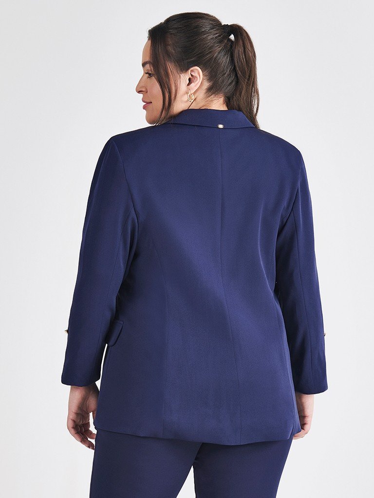 blazer feminino de alfaiataria size marinho com martingale tifani costas