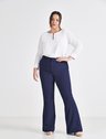 calca flare plus size de alfaiataria marinho vaniria look inteiro