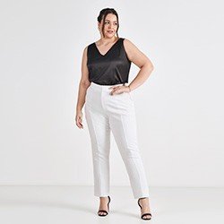 calca de alfaiataria off white plus size edna mini