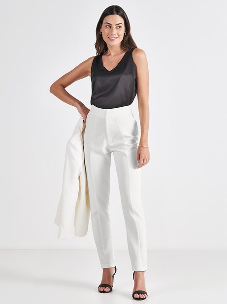 Calça Reta de Alfaiataria Off White Edna