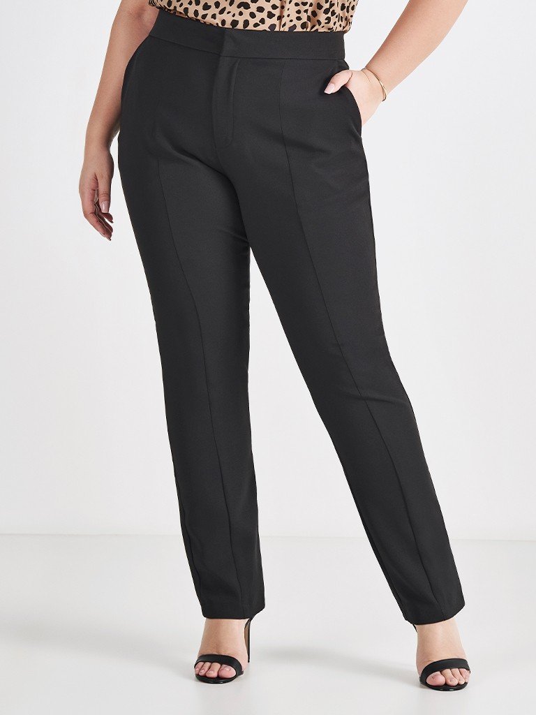 calca reta plus size em alfaiataria preta reese vitrine