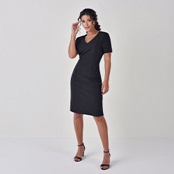 vestido tubinho de alfaiataria preto com cinto graciana mini frente