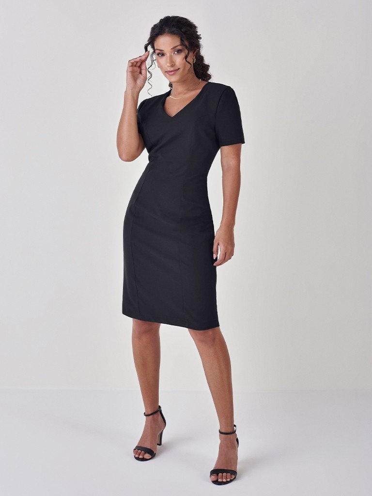 vestido tubinho de alfaiataria preto com cinto graciana