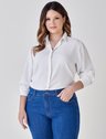 camisa pluz size social feminina off white botao dourado helena