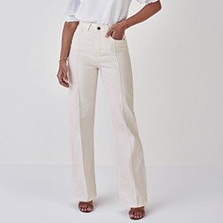 calca wide leg creme com vinco ilara detalhes frente