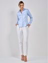 camisa feminina listrada azul branca joice look frente inteiro