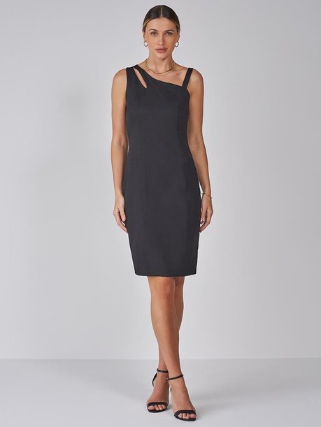 Vestido Tubinho Preto com Abertura Vazada Giane