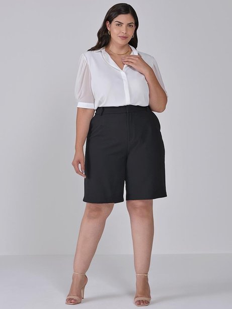 Bermuda Plus Size de Alfaiataria Preta Lucy