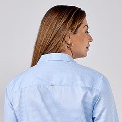 camisa feminina listrada azul branca joice costas pequeno plus