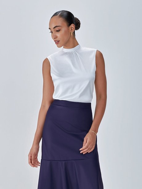 Regata Muscle de Cetim Gola Alta Off White Giuliana