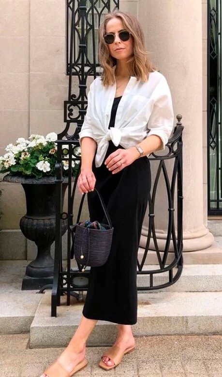 camisa sobreposta com amarracao vestido preto