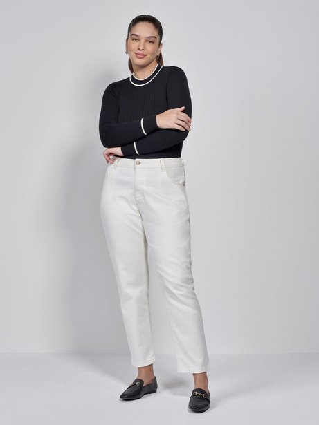 Calça Reta Slim Jeans Plus Size Off White Sol