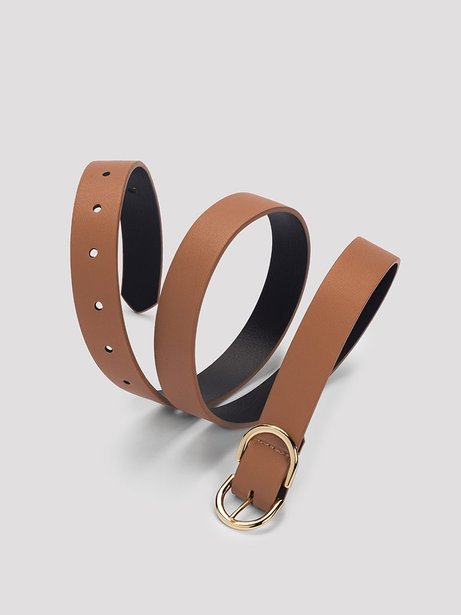 Cinto Camel com Fivela Oval Dourada Amaya