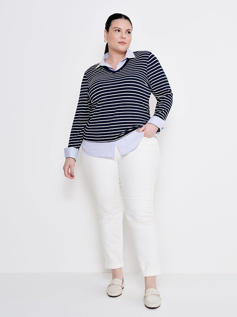camisa sueter listrado preta e branco plus benicia frentet