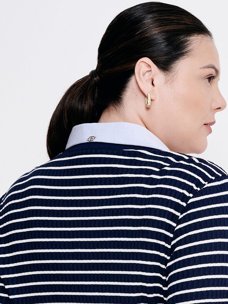 camisa sueter listrado preta e branco plus benicia placa