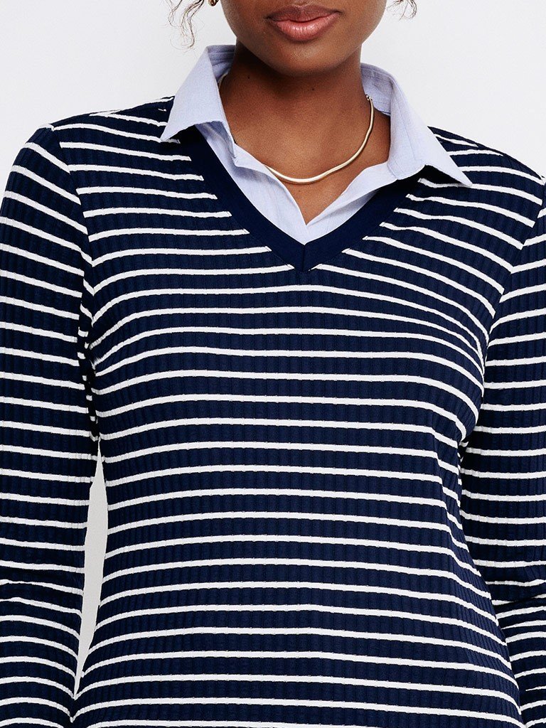 camisa sueter marinho listrado bernadete detalhes