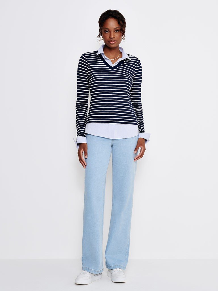 camisa sueter marinho listrado bernadete frente