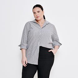 camisa listrada oversized bia plus descricao