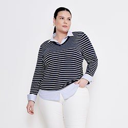 camisa sueter listrada bernadete plus descricao