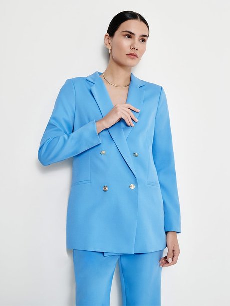 Blazer Cruzado Azul com Botões Brasão Caroline