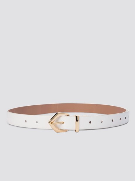Cinto Off White com Fivela Geométrica Dourada Ayane