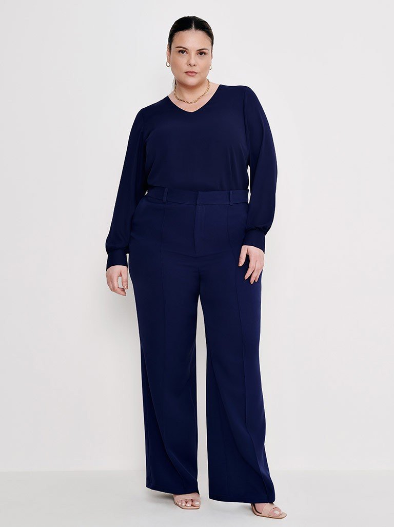 calca marinho wide leg cleonisse frente