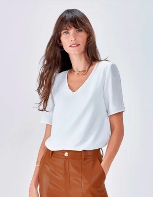 blusa feminina off white de manga curta decote v soltinha