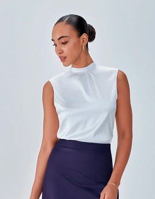 regata muscle de cetim gola alta off white