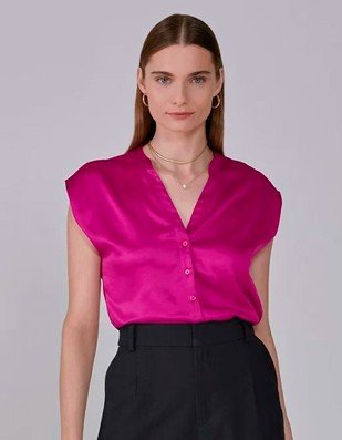 blusa feminina magenta de cetim gola ecletica
