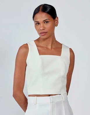 cropped de alfaiataria off white com ziper lateral