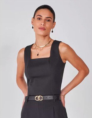 cropped de alfaiataria preto com ziper invisivel