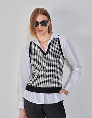 camisa sobreposta com amarracao vestido preto