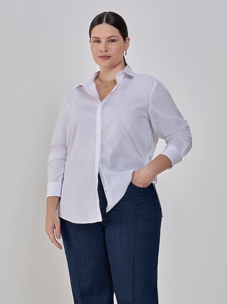 Camisa Comfy de Tricoline Plus Size Branca Darlene