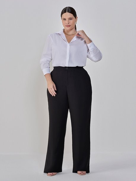Calça Wide Leg com Elástico no Cós Plus Size Dionice