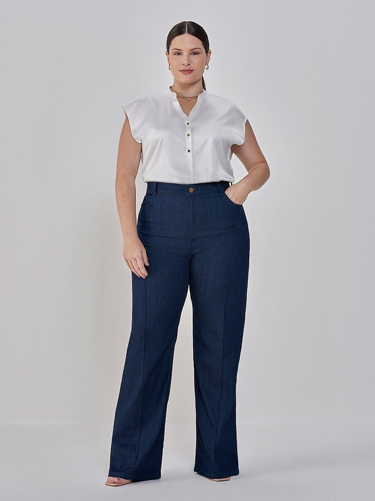 calca wide leg jeans damaris plus frente