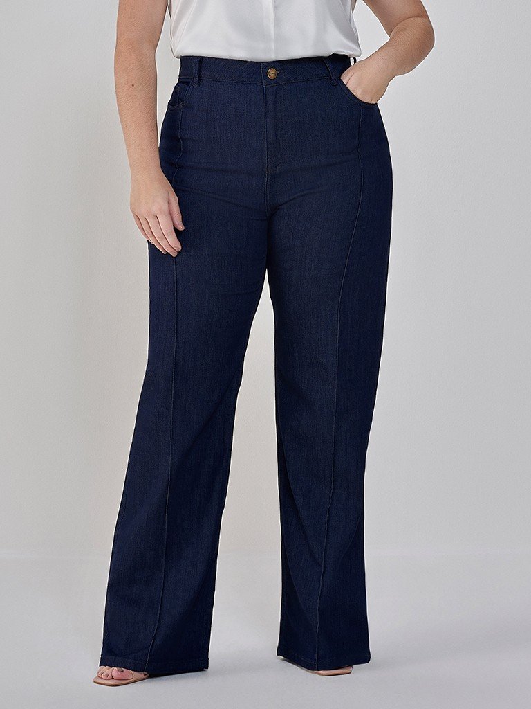 calca wide leg jeans damaris plus capa