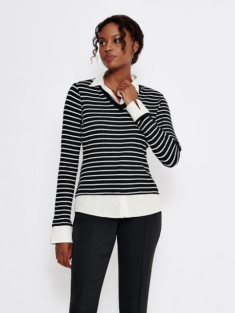 Suéter Camisa Listrada Preta Benicia