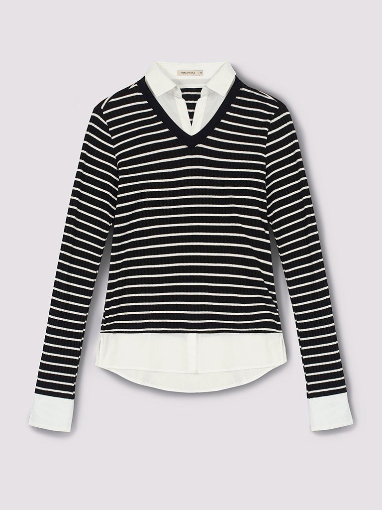 camisa sueter listrado preto e branco benicia still