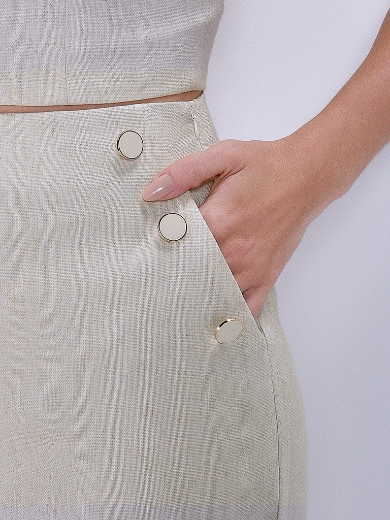 calca linho cru detalhes