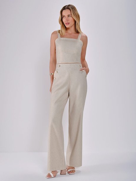 Calça Pantalona de Linho com Botões de Resina Melissa