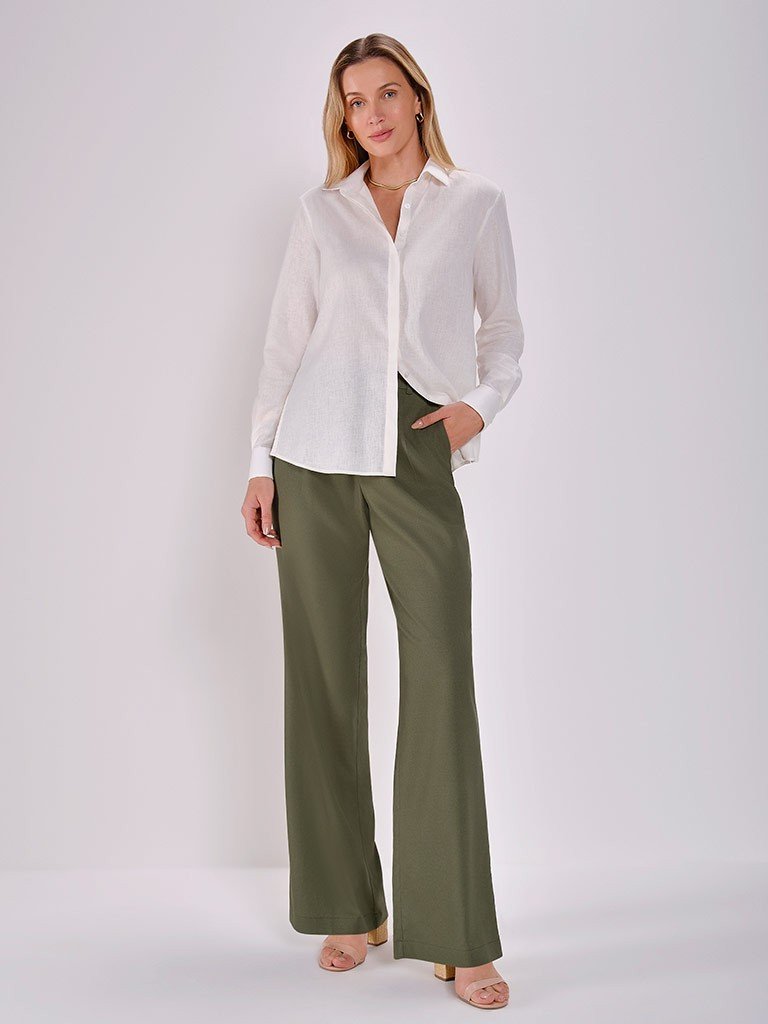 camisa off white linho look