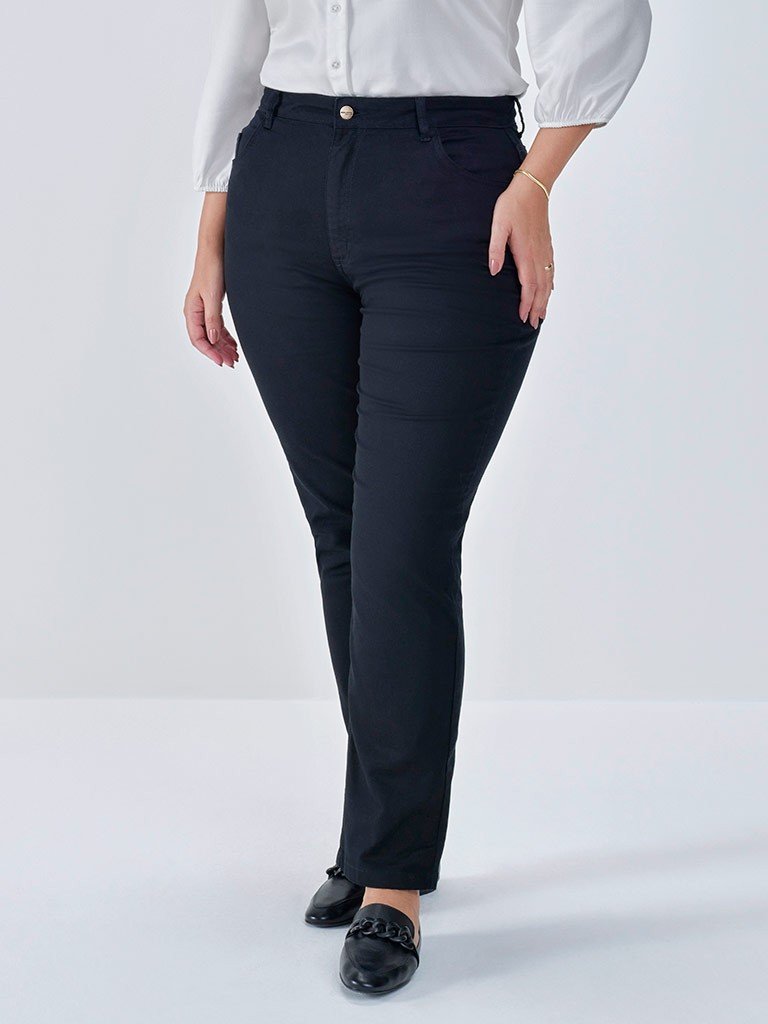 calca sarja preta oana plus capa